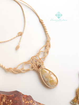 20240828_150130 Handmade Macramé Necklace - Natural Fossilized Coral MR#36