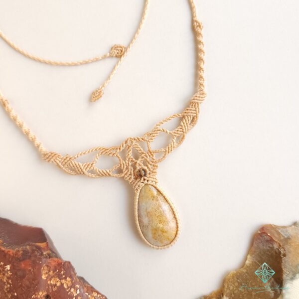 Handmade Macramé Necklace - Natural Fossilized Coral  MR#36
