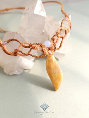 20231124_111525 Handmade Macramé Necklace - Natural Fossilized Coral MR#25