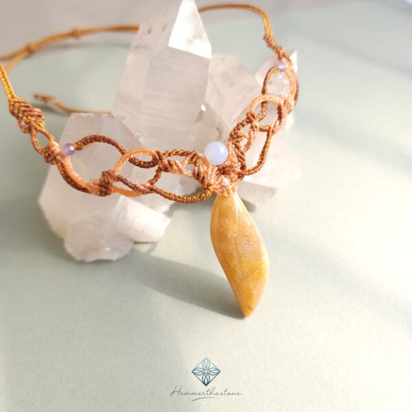 Handmade Macramé Necklace - Natural Fossilized Coral MR#25