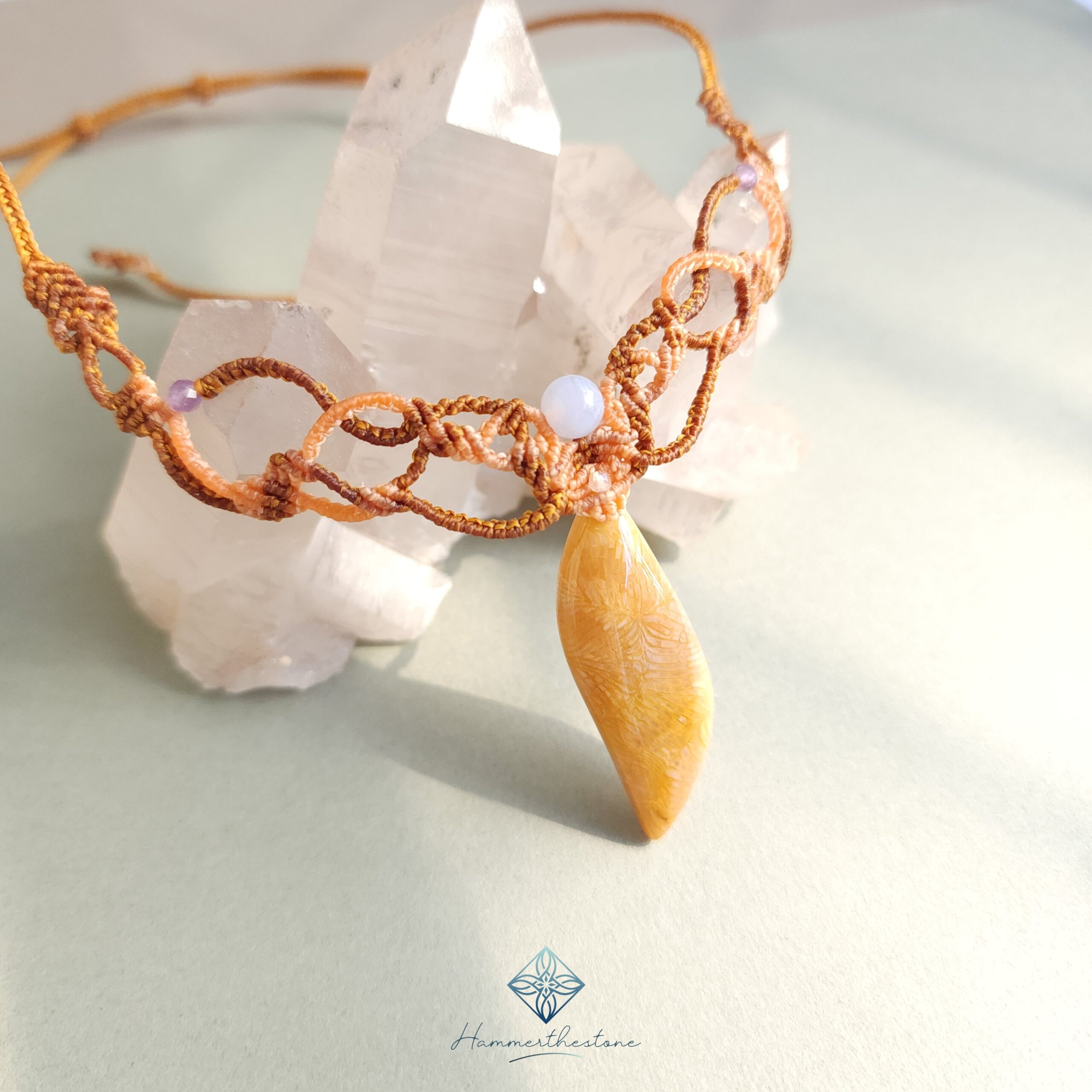 20231124_111525 Handmade Macramé Necklace - Natural Fossilized Coral MR#25