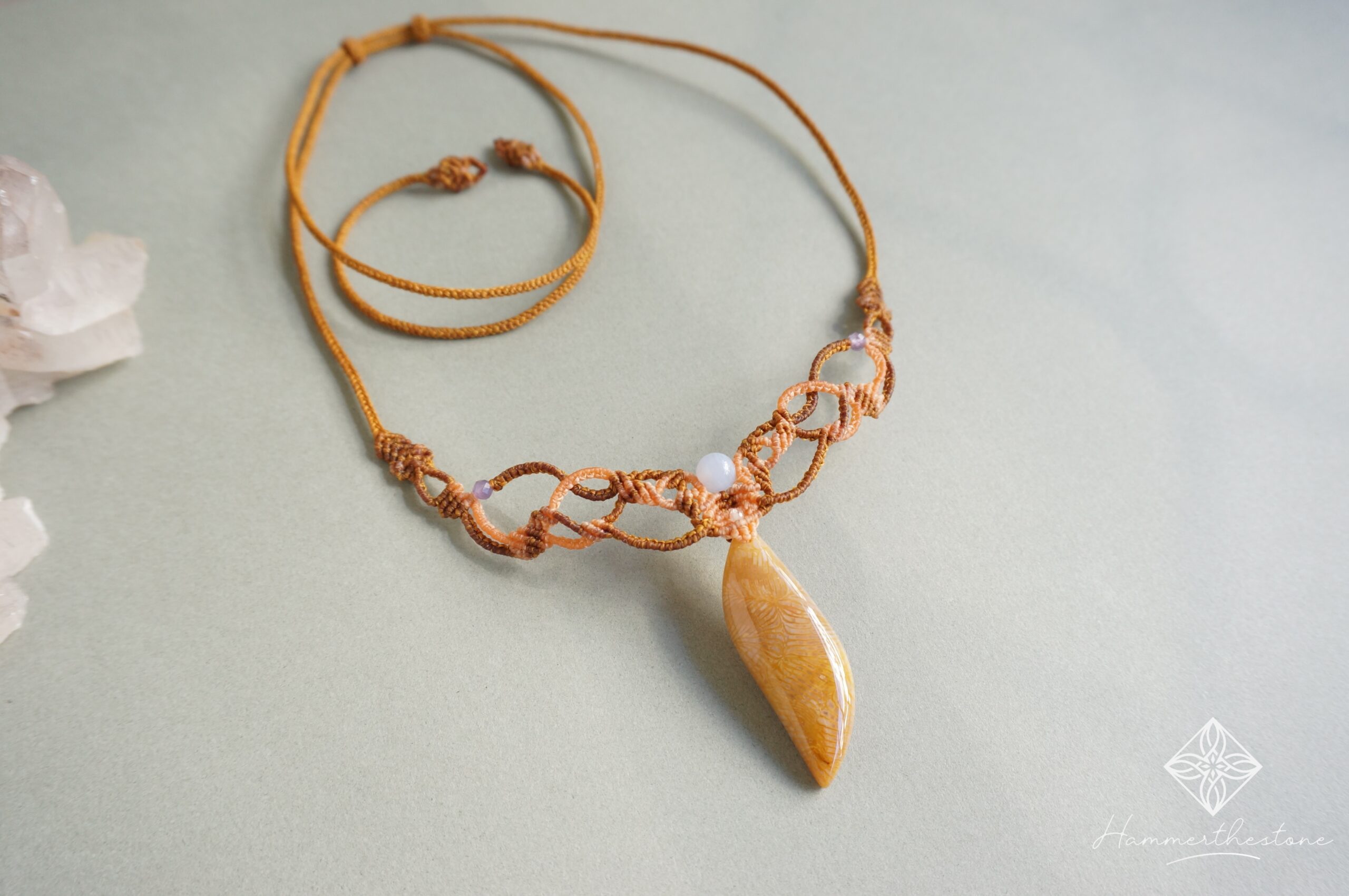 20231125_093216 Handmade Macramé Necklace - Natural Fossilized Coral MR#25