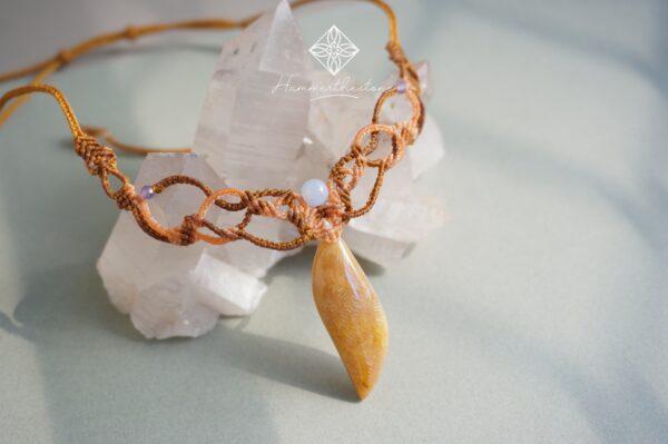 Handmade Macramé Necklace - Natural Fossilized Coral MR#25