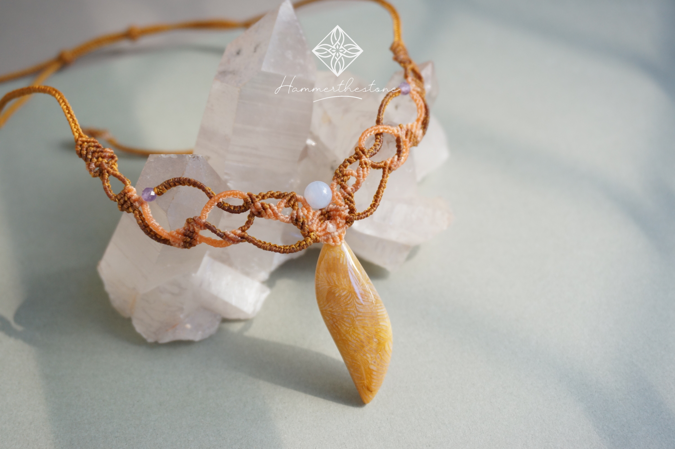 20231125_093558 Handmade Macramé Necklace - Natural Fossilized Coral MR#25
