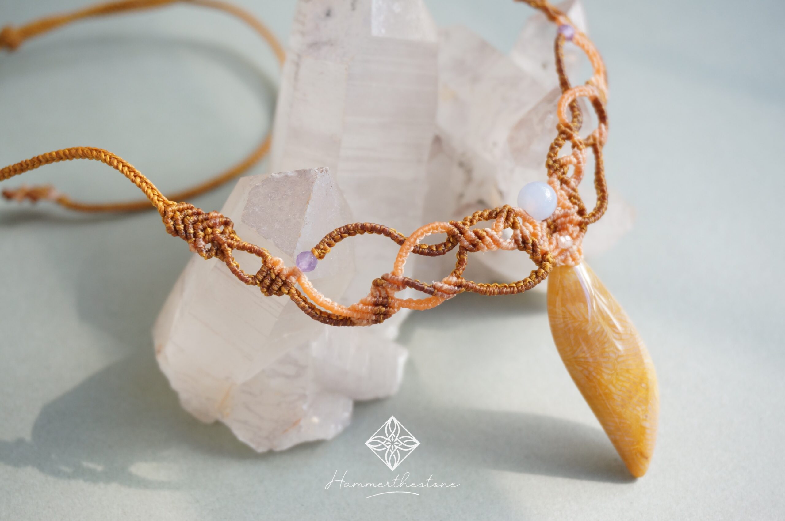20231125_093712 Handmade Macramé Necklace - Natural Fossilized Coral MR#25