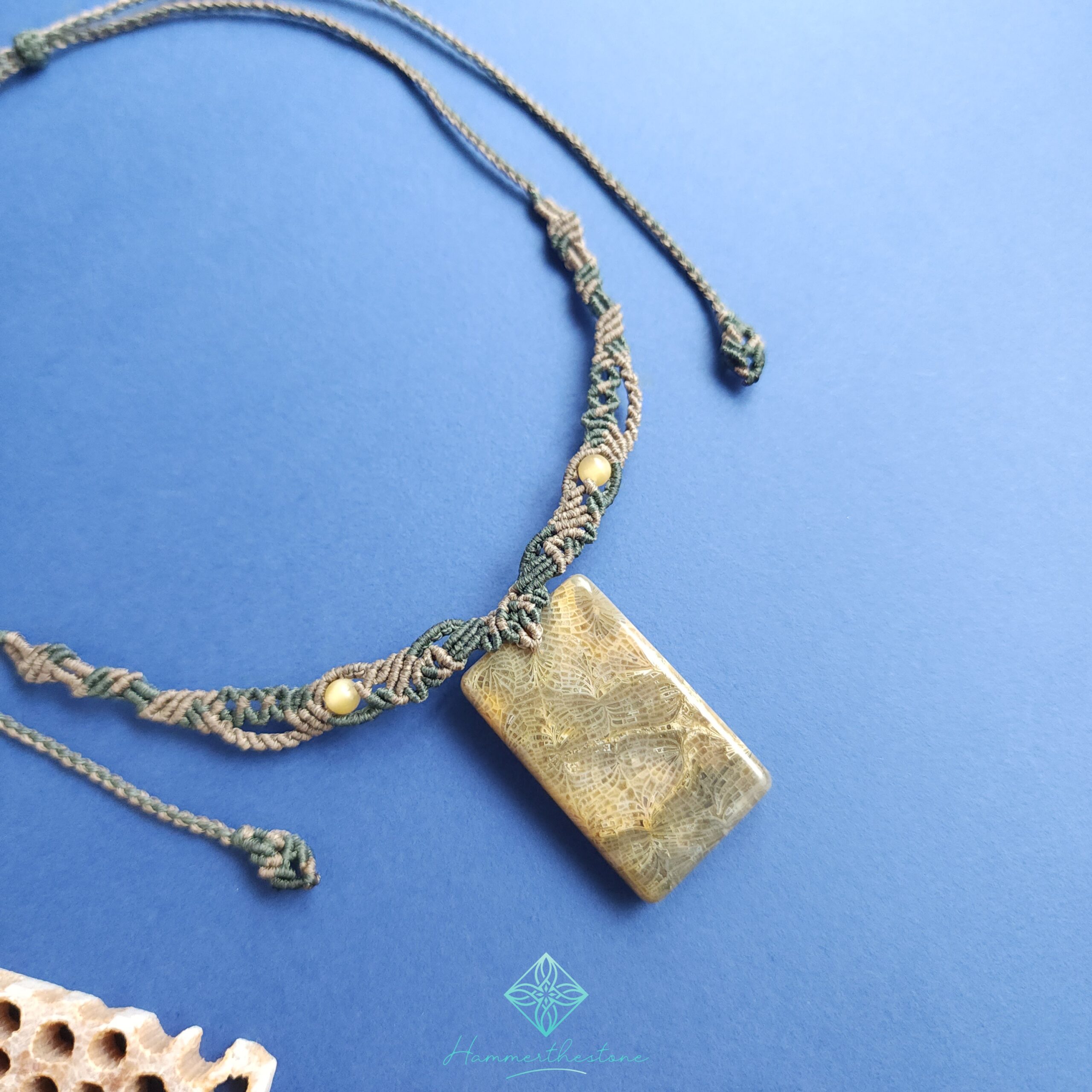 20240828_143309 Handmade Macramé Necklace - Natural Fossilized Coral MR#34