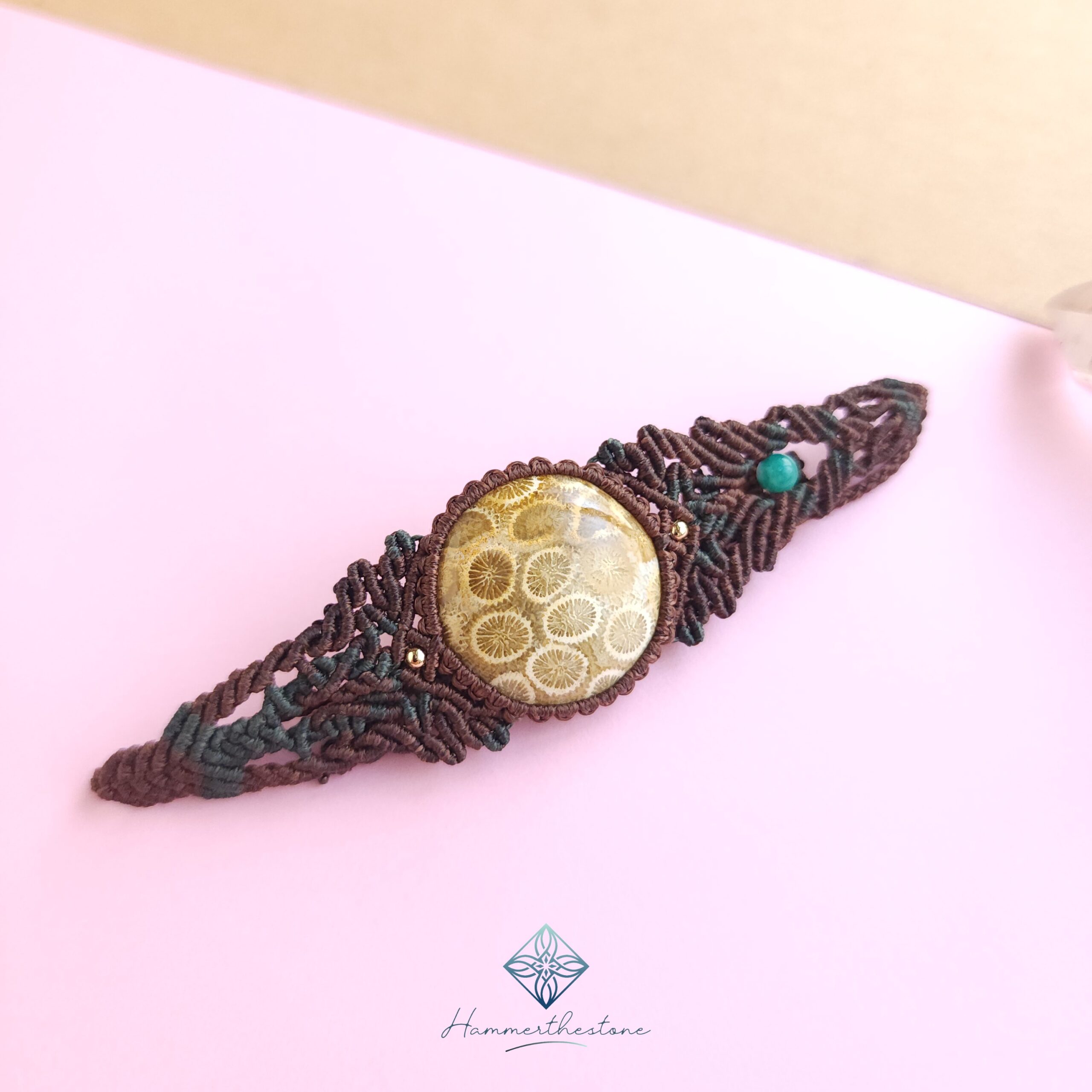 Handmade Macramé Bracelet - Natural Fossilized Coral  MR#43