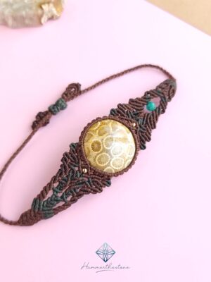 20240902_172352 Handmade Macramé Bracelet - Natural Fossilized Coral MR#43