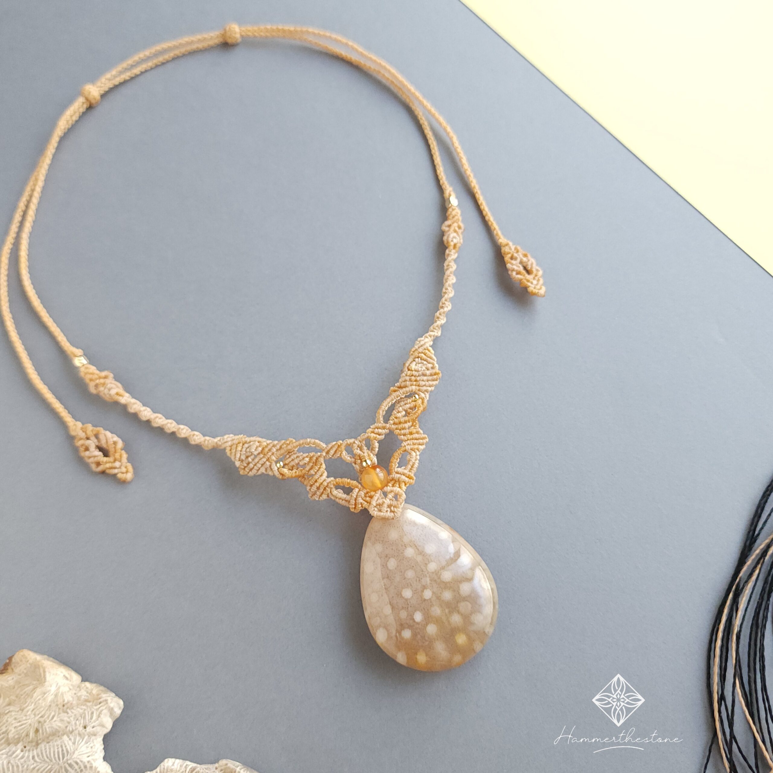 Handmade Macramé Necklace - Natural Fossilized Coral MR#40