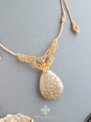 20240902_180201 Handmade Macramé Necklace - Natural Fossilized Coral MR#40