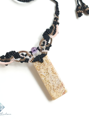 mr45-01 Handmade Macramé Necklace - Natural Fossilized Coral MR#45