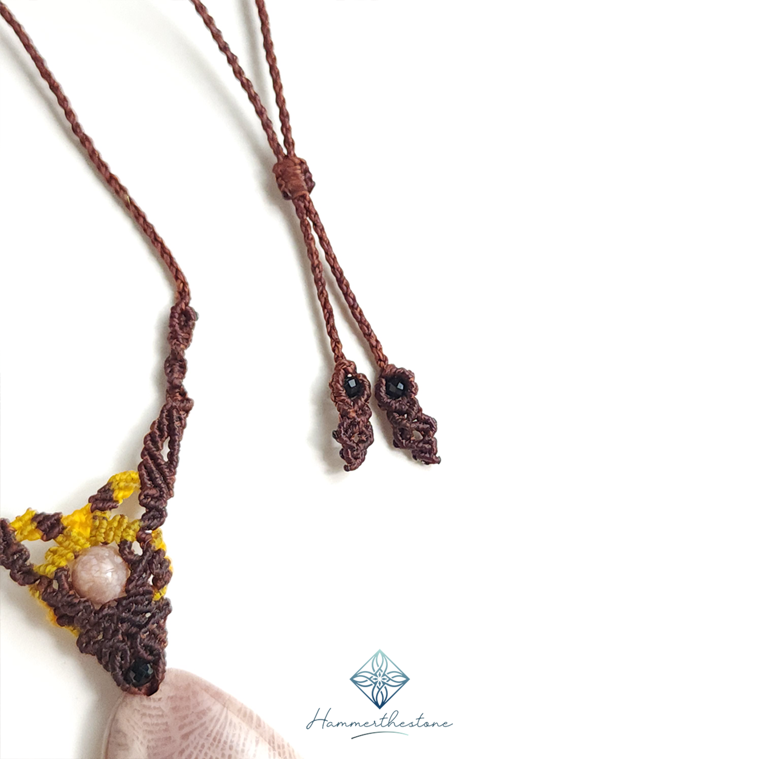 Handmade Macramé Necklace - Natural Fossilized Coral  MR#46